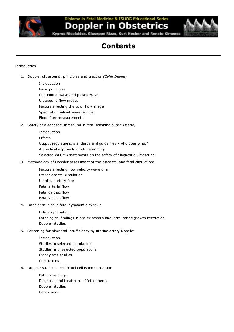 Fetal Doppler: Indications for the procedure, interpretation of indicators 49 Fetal Doppler: Indications for the procedure, interpretation of indicators 67